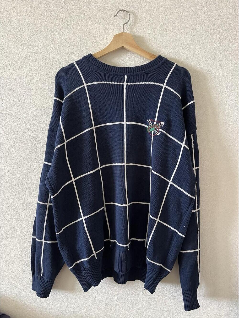Vintage John Ashford Golf Windowpane Knit Sweater XL